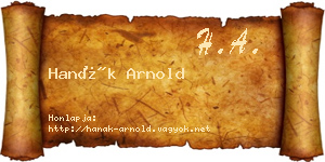 Hanák Arnold névjegykártya